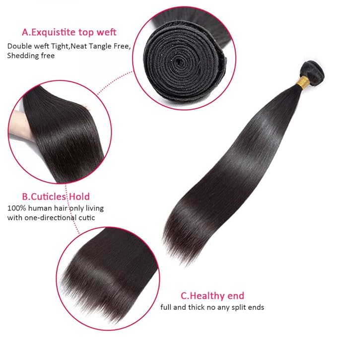 Straight Bundles Human Hair Color 1B Bundles Brazilian Virgin Remy Hair Single Bundle 24 Inch Double Weft Soft and Silky Natural Black Straight Bundle Hair Weave 100g