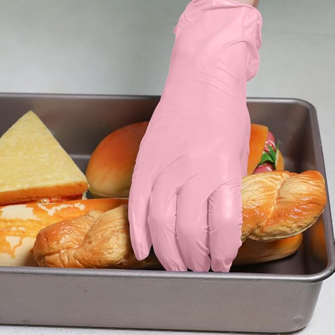 Disposable Gloves Medium, Nitrile and Vinyl Blend Material Gloves, Latex Free, 4 Mil 1000 Pc Food Grade Glove for Cleaning, Food Prep, Hair Dye, Tattoo, Pink