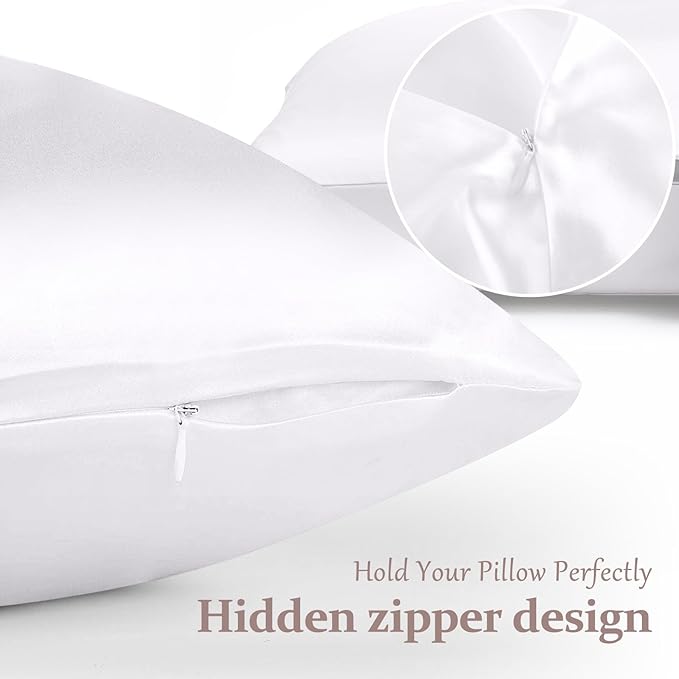2 Pack 100% Pure Silk Pillowcase for Hair and Skin, Both Sides Mulberry Silk Pillowcases with Hidden Zipper, Cooling Pillowcase 19 Momme, 600 Thread Silk Pillow Cases Queen Size, White