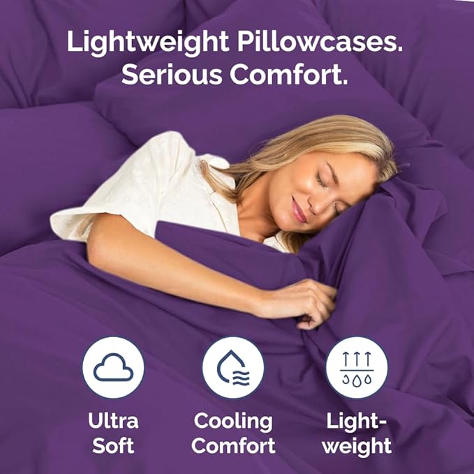 Body Pillowcases Set of 2-20x54 Long Body Pillow Case - Soft Body Pillow Cover for Sleeping & Side Sleepers - Comfy, Breathable, Wrinkle & Fade Free - Machine Washable w/Envelope Enclosure (Purple)