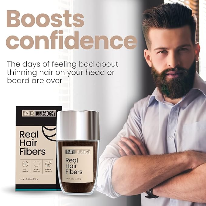 Hair Illusion Dark Brown Real Hair Fibers for Thinning Hair - 100% Natural Texture, Non Synthetic Hair Fibers - Bald Spot Cover Up for Women & Men - 18 Gram