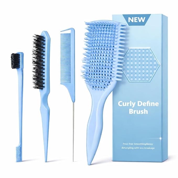 Detangler Brush for Curly Hair, Lightweight Curly Hair Brush with Vented Design for Easy Glide, Effortlessly Detangles Without Pulling or Snagging, Suitable for All Wet and Dry Hair Types (Blue)