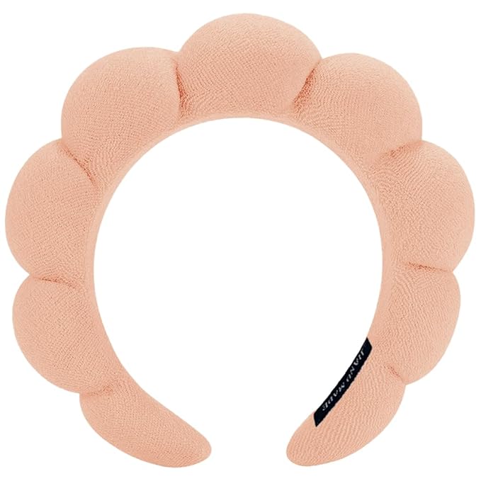 Spa Headbands for Washing Face or Makeup, Sponge Bubble Skincare Headbands, Puffy Terry Cloth Hairband for Women, Skin Care Makeup Headwear Hair Accessories for Girls(Khaki)
