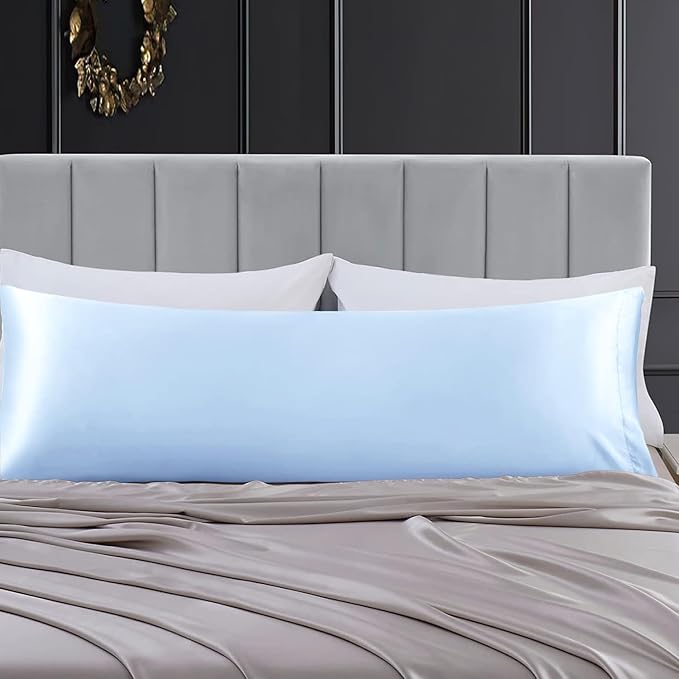 Aormenzy Satin Body Pillow Cover Set of 2, 20x54 Inches Baby Blue Body Pillow Case for Adults, Silky Soft & Cooling with Envelope Closure