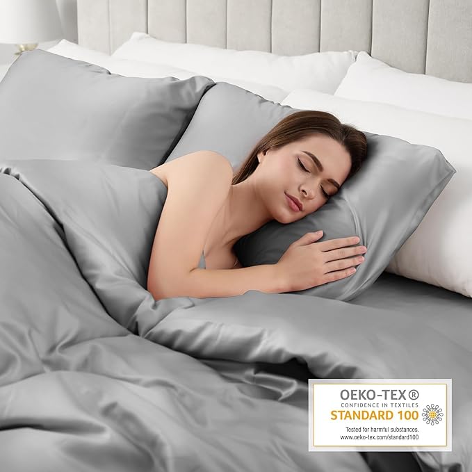 Lirex Satin Pillowcase for Hair and Skin, Super Soft and Cooling Similar to Silk, 2 Pack Queen Size 20"X 30" Pillow Cases with Envelope Closure, Gifts for Women Men, Dark Gray