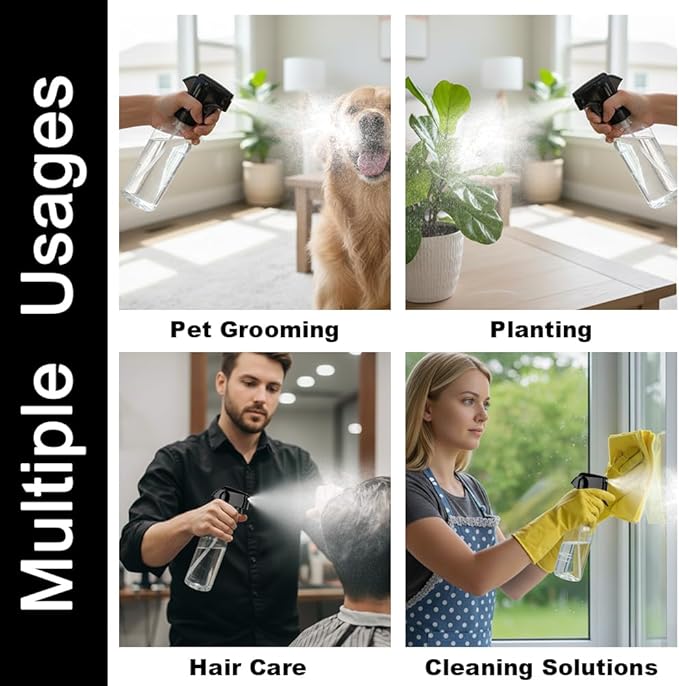 Plastic Spray Bottles 12oz Mist Continuous Spraying Bottle Heavy Duty Empty Water Spray Bottles for Hair, Cleaning Solutions, Plants，Essential Oils 1 Pack (Clear-1pcs)