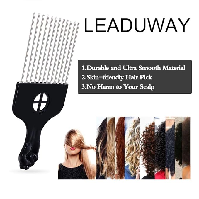 Hair Pick, Hair Comb, Metal Pick Comb, Detangle Wig Braid Hair Styling Comb, Black, 1 PACK