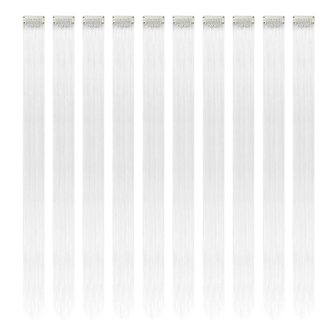 White Hair Extensions Clip in, 22 Inch 10 Pcs Long Straight Colored, for Kids Girls Women Highlights Party, Synthetic