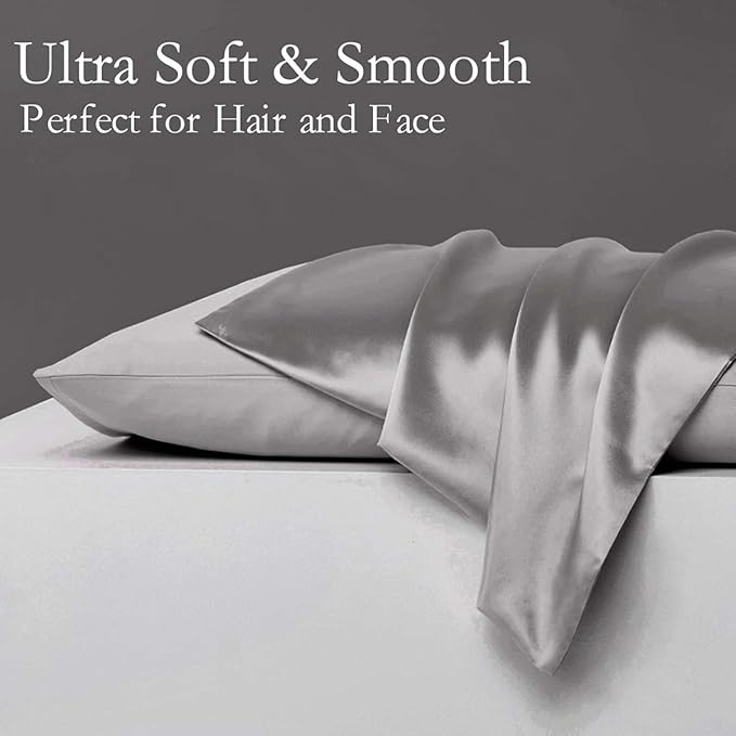 Silk Pillowcase for Hair and Skin 2 Pack 100% Mulberry Silk Bed Pillowcase Hypoallergenic Soft Breathable Both Sides Silk Pillow Case with Hidden Zipper, King Size Pillow Cases (Grey)