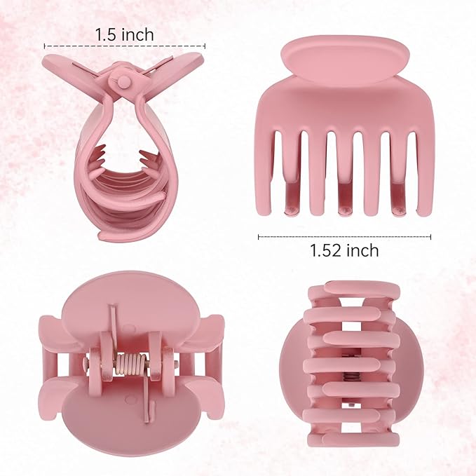 DEEKA Hair Clips Small Claw Clips for Thin Hair 4 Pack Double Row Teeth 1.6" Medium Matte Non-slip Short Hair Accessories for Women and Girls -Green Blue Pink