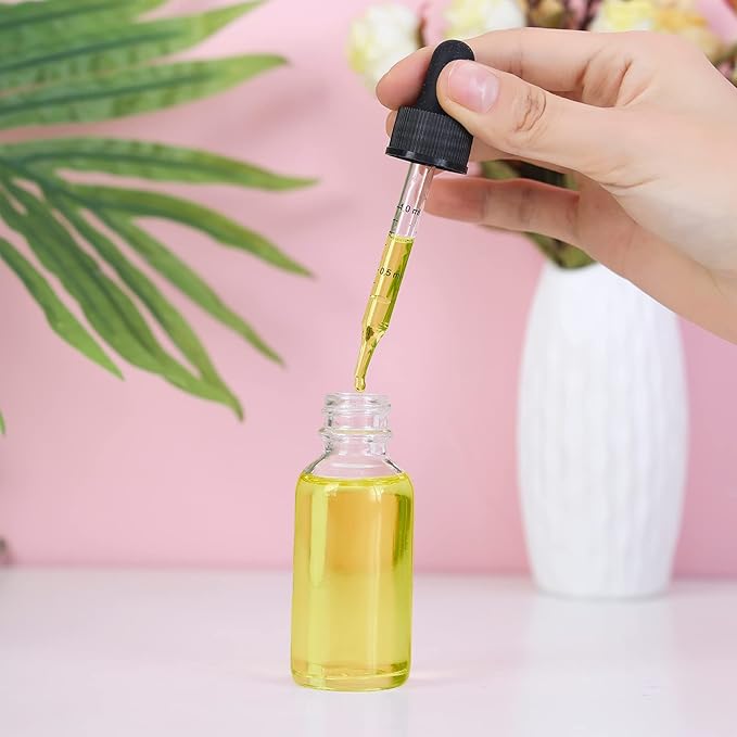 1 oz Dropper Bottle 48 Pack Clear Glass Boston Bottles 30ml with Eye Droppers Black Caps for Essential Oils, Perfume, Leak Proof Travel Bottles for Liquids