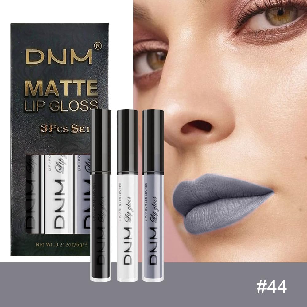 evpct 3Pcs Dark Black Grey Gray White Matte Liquid Lipstick Lip Stain Sets for Women Matte+Lipstick Long Lasting Permanent 24 hr Hours Magic Lipstick 24 Hours original Waterproof 16#