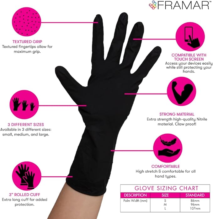FRAMAR Powder Free Nitrile Gloves Small – 12 INCH Latex Free Gloves Disposable, Guantes Desechables, For Hair Dye, Cleaning, Tattoo – Extra Durable & Resistant – 100 Pack