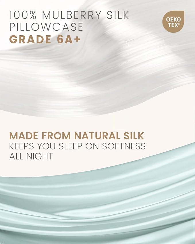 THXSILK 100% Mulberry Silk Pillowcase for Hair and Skin, Grade 6A+ Mulberry Silk Pillow Case Soft and Breathable, Hypoallergenic Pillow Case Cover with Zipper, 1pc (Queen 20"x30", Light Blue)