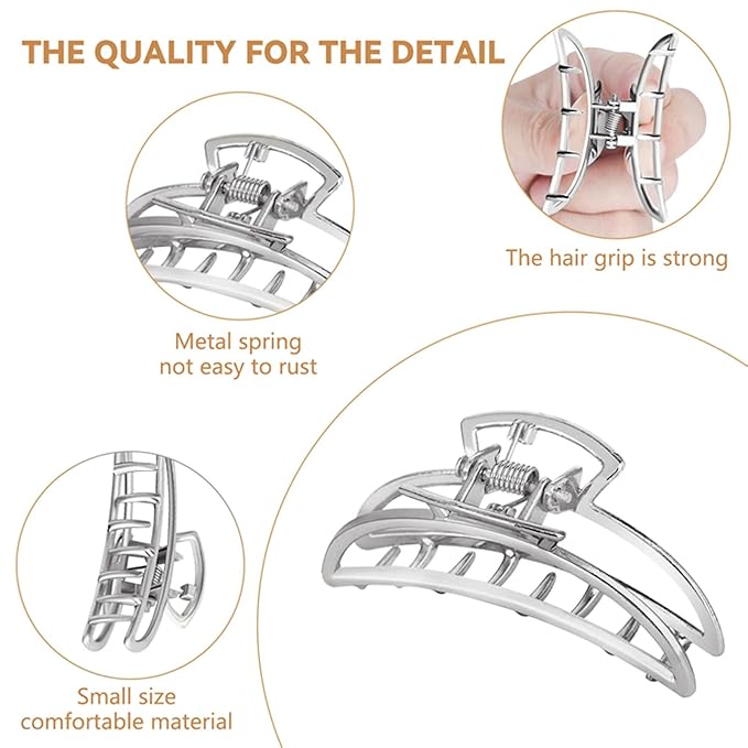 CWJCYTNSN Small Silver Hair Clips, 10Pcs Metal Simple Hair Claw Clips for Women Thick Thin Hair, Non-Slip Hair Clips for Women and Girls, Strong Hold Hair Accessories