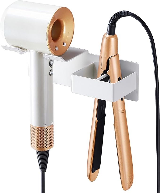 Hair Dryer Holder Wall Mounted, Hair Straightener Holder Metal, Adhesive Blow Dryer and Hair Straightener Holder, Bathroom Bedroom Hair Tool Organizer for Flat Iron,Curling Iron,Hairdryer