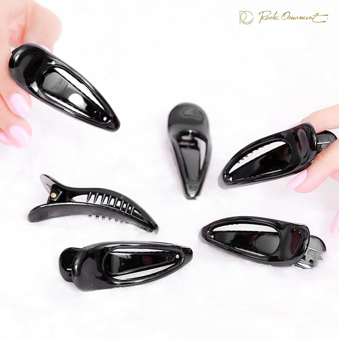 RC ROCHE 6 Pcs Small Flat Flip Hair Claw Clips for Women Alligator Duckbill Thick Hair Styling Barrette Strong Side Slide Jaw Plastic No Slip, Small Black