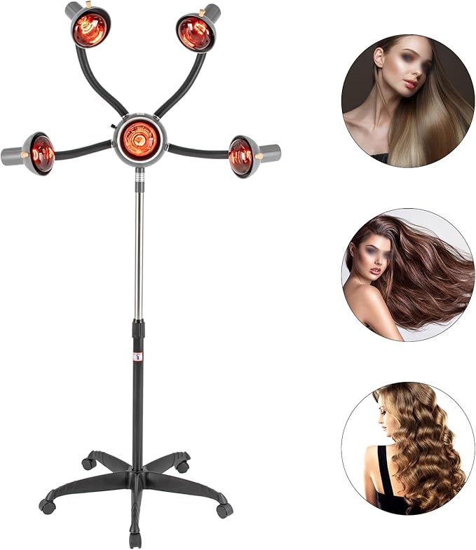 5 Head Salon Hair Steamer, Professional Infrared Light Heat Therapy Red Lamp Salon Hair Steamer Hair Dryer Dyeing Perming Color Processor for Perms Oil Baking Styling Head Care