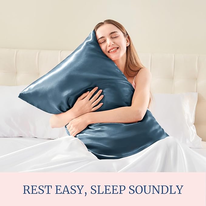 BEDELITE Satin Pillowcase for Hair and Skin, Super Soft Similar to Silk Pillow Cases 4 Pack with Envelope Closure, Cooling Pillowcases for Women Men (20"x30" Queen Size, Bluesteel)