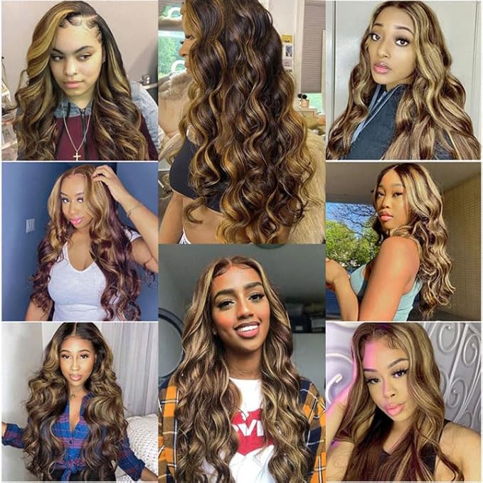 Blonde Body Wave Bundles Human Hair Highlight Bundles 18 20 22 Inch Brazilian Virgin Soft and Silky Remy Hair Extensions Niegmeag 2 Tone Black and Honey Blonde Bundle