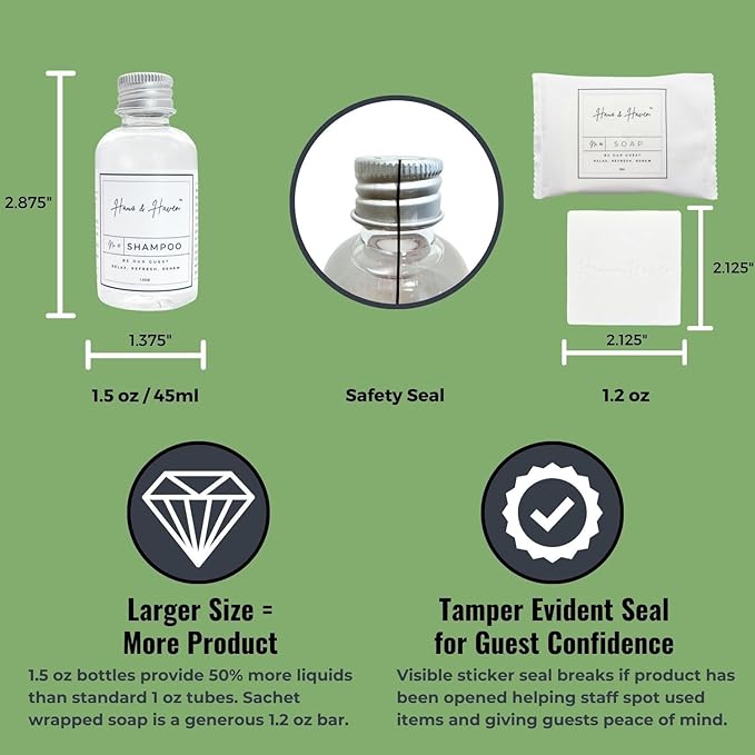 Haus & Haven Hotel Toiletry Sets - 20 Pre-Assembled 5-Piece Guest Amenities in Organza Bags - shampoo, conditioner, shower gel, body lotion and bar soap - White Tea Scent