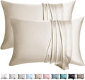 100% Silk Pillow Cases 2 Pack Standard Size Mulberry Silk Pillowcase for Hair and Skin Set of 2 Highest Grade 6A Silk Soft Breathable Cooling with Hidden Zipper, Beige