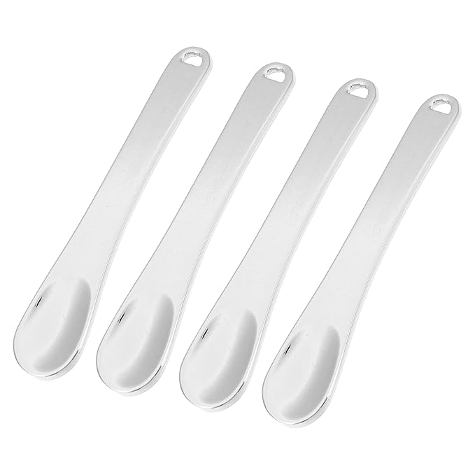 VOCOSTE 4 Pcs Makeup Spatula Mini Spoon, Eye Cream Massage Sticks Beauty Scoop, for Facial Cosmetic Face Cream, Zinc Alloy 2.32"x0.46", Silver Tone