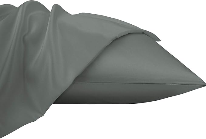 NTBAY Zippered Satin Pillow Cases for Hair and Skin, Luxury Queen Hidden Zipper Pillowcases Set of 2, 20x30 Inches, Dark Grey