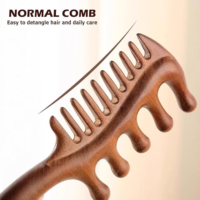 2 in 1 Wooden Comb for Scalp Massage Hair Growth, Wide & Fine Tooth Comb for Stress Relief, Gua Sha, Styling Hair, Scalp Massager Tool Upgrade
