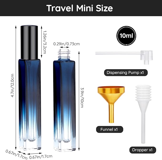 Segbeauty 2 Pack Perfume Atomizer, 10ML Empty Refillable Glass Spray Bottles for Cologne, Portable Leak-proof Fine Mist Perfume Dispenser, Travel Must Sample Bottle Toiletries Press Pump Container
