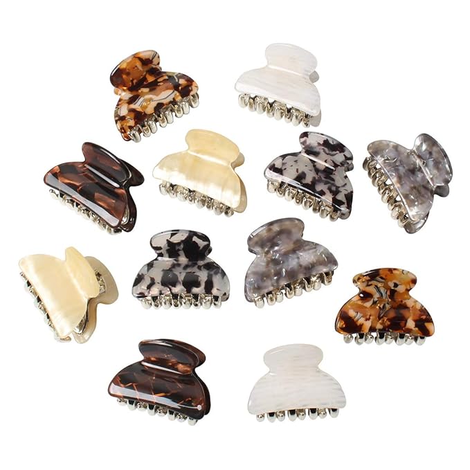 1.57 inch Small Acrylic Hair Claw Clips for Girls and Women Marbling Hair Clips,Plastic No-Slip Grip Jaw Hair Clip Hair Jaw Clamp,Pack of 12