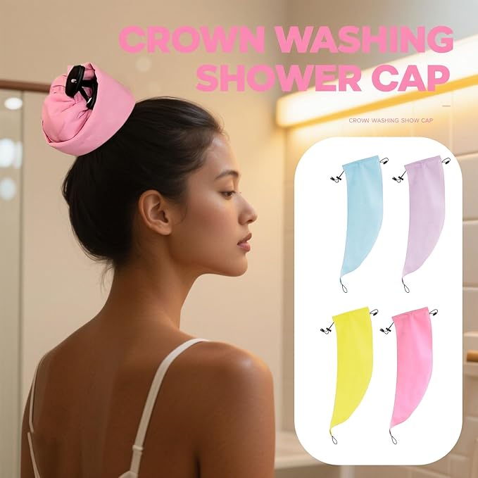 Waterproof Hair Sleeve for Long Hair, Crown Washing Shower Cap Ponytail, Reusable Adjustable, Quick Root Refresh for Shower Gym Travel Pool Beach, Time Saver (Pink, 2PC)