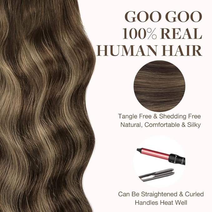 GOO GOO Tape in Hair Extensions Human Hair, 4/26/4 Balayage Chocolate Brown to Honey Blonde, 16inch 100g 40pcs, Skin Weft Seamless Invisible, Silky Straight with Thick Ends, Remy Human Hair