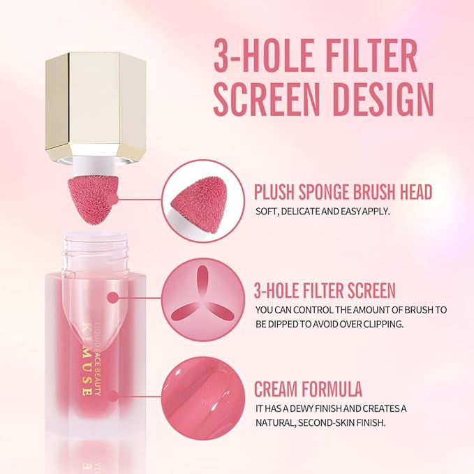 KIMUSE Soft Cream Blush Makeup, Liquid Blush for Cheeks, Weightless, Long-Wearing, Smudge Proof, Natural-Looking, Dewy Finish