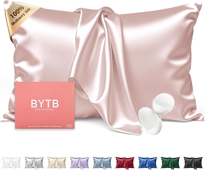 Silk Pillow Cases Standard Size 100% Mulberry Silk Pillowcase for Hair & Skin 22 Momme Both Sided Grade 6A Silk Cooling Soft Breathable 20 x 26 Inches with Hidden Zipper 1PC, Pink