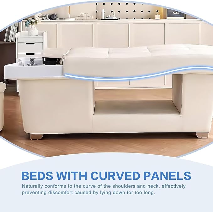 Professional Beauty Salon Shampoo Bed Head Spa Equipment with Water Circulation,Steamer,Shampoo Chair Luxury Head Care SPA Shampoo Bed (Beige)