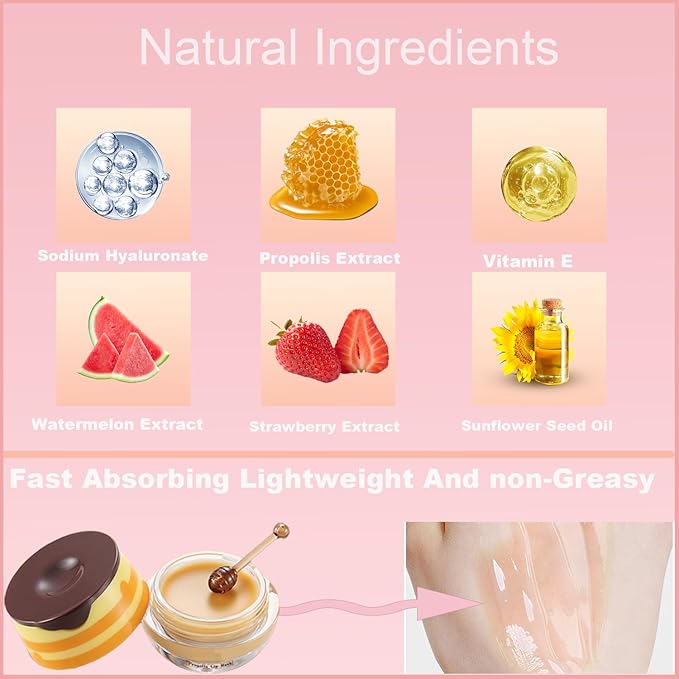 1 PCS Bee Lip Balm Honey Pot, Exfoliating Honey Bee Lip Balm Sleeping Lip Mask Overnight with Sticks, Honey Pot Lip Balm Prevention Dry Hydrating and Crack Lip Scrubs