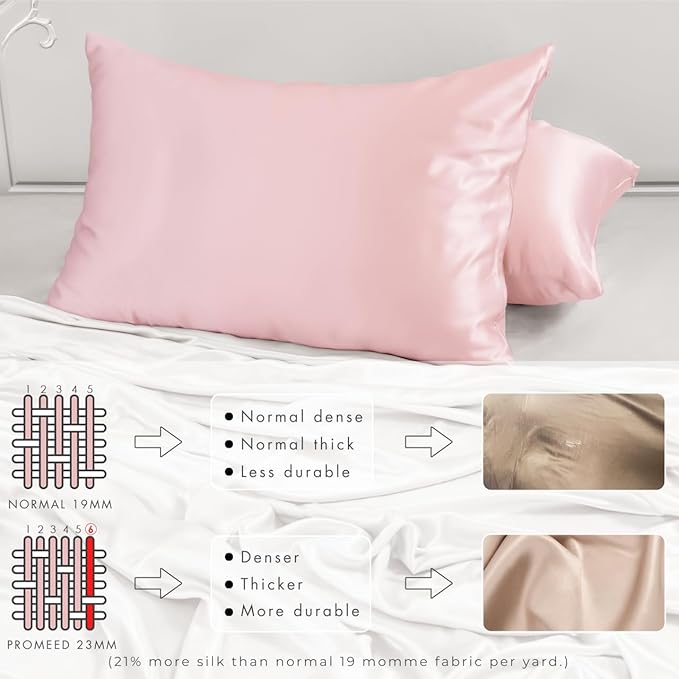 PROMEED 23 Momme 6A+ Mulberry Silk Pillowcase with Zipper, Premium Real Silk Pillow Cases for Women Hair, Natural Silk Anti Acne Pillowcase (Standard 20"x26", Pink)