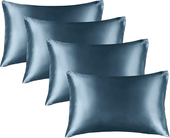 BEDELITE Satin Pillowcase for Hair and Skin, Super Soft Similar to Silk Pillow Cases 4 Pack with Envelope Closure, Cooling Pillowcases for Women Men (20"x26" Standard Size, Bluesteel)