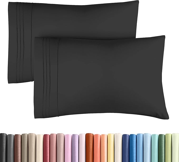 Queen Pillow Cases Set of 2 - Ultra Soft Hotel Quality Pillowcase Covers - Comfy, Cozy & Wrinkle Free - Shrinkage, Stain and Fade Resistant - Machine Washable Pillow Protectors - 2 Piece Set - Black
