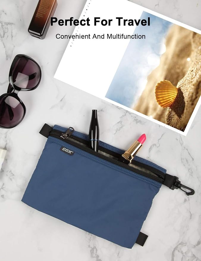 GOX Travel Toiletry Bag Carry On Zipper Pouch Cosmetic Kit Makeup Digital Bag Water Resistant Nylon（navy …