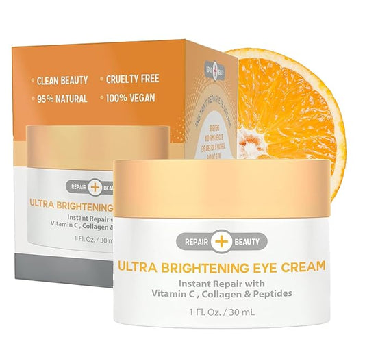 Vitamin C, Collagen and Peptides Eye Cream - Reduces Dark Circles, Puffiness & Eye Bags, Brightening Under Eye Cream - Cruelty Free Korean Skin Care For All Skin Types - 1.0 Fl. oz/ 30ml