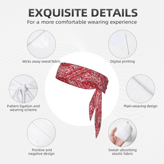 Sports Tie Headband Bandana Running Athletic Sweat Band Elastic Adjustable Sport Head Tie for Men Women Head Ties Ninja Tie Headbands Tennis Sweatbands Soccer Basketball Teams Running Head Band