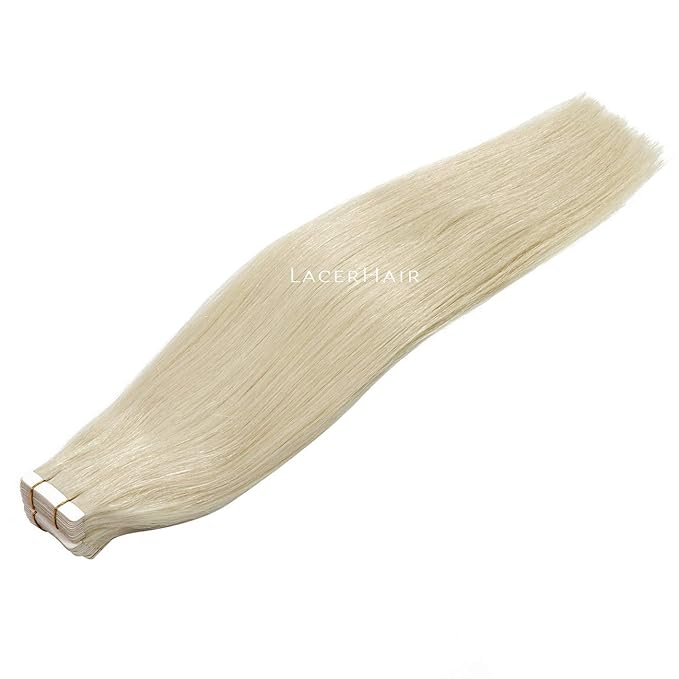 Lacer Blonde Tape in Hair Extensions Human Hair Natural Light Platinum Blonde Seamless Tape in Extensions Double Sided PU Skin Weft 50g 20pcs/set 22 Inch