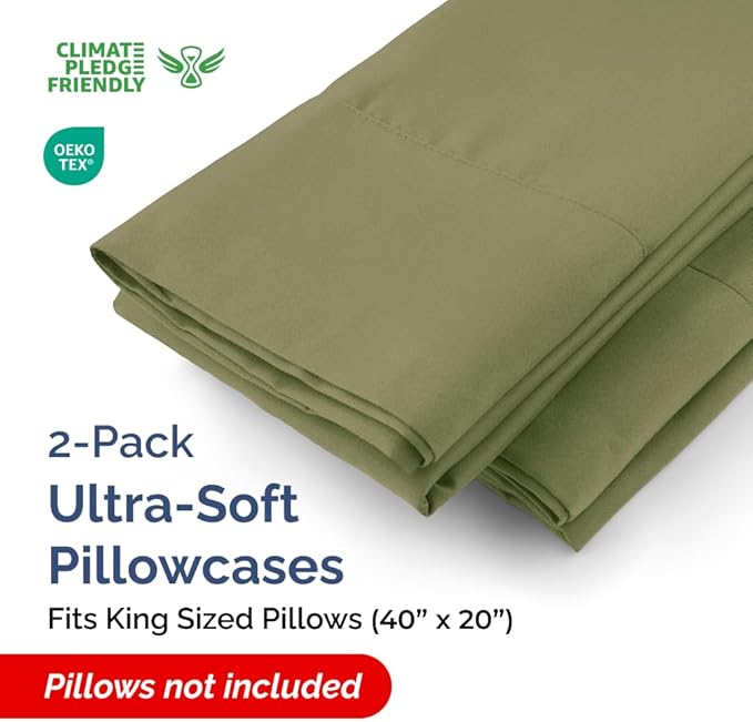 King Pillow Cases - 2 Pack - Super Soft Pillowcase Covers - Envelope Enclosure - Hotel Quality Pillow Protectors - Wrinkle Free, Shrink & Stain Resistant - Machine Washable - 20" x 40" (Sage Green)