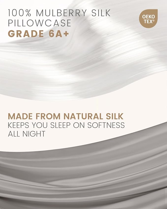 THXSILK Silk Pillowcase for Hair and Skin, 100% Mulberry Silk Bed Pillowcase with Hidden Zipper, Grade 6A+ Silk Soft Breathable Smooth, King Pillow Case (Grey)