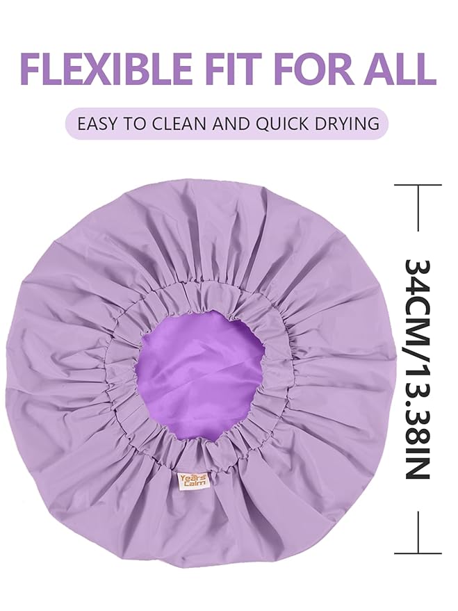 Years calm Reusable Waterproof Shower Caps for Women, Hair Caps for Showers, Double-Layer Elastic Design, for All Hairstyles, Travel-Friendly (Purple)