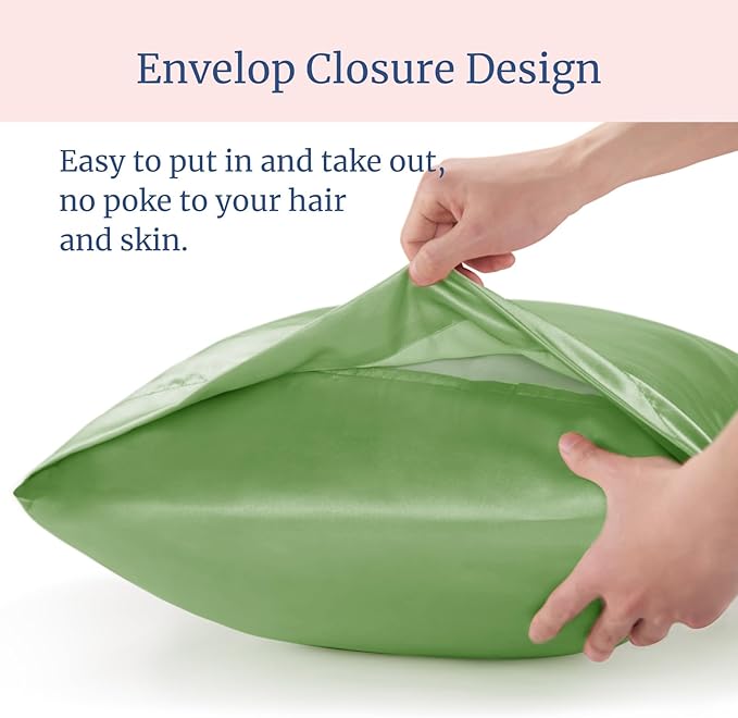 BEDELITE Satin Pillowcase for Hair and Skin, Super Soft and Cooling Similar to Silk Pillow Cases 2 Pack with Envelope Closure, Gift for Women Men(20"x36" King Size, Sage Green)