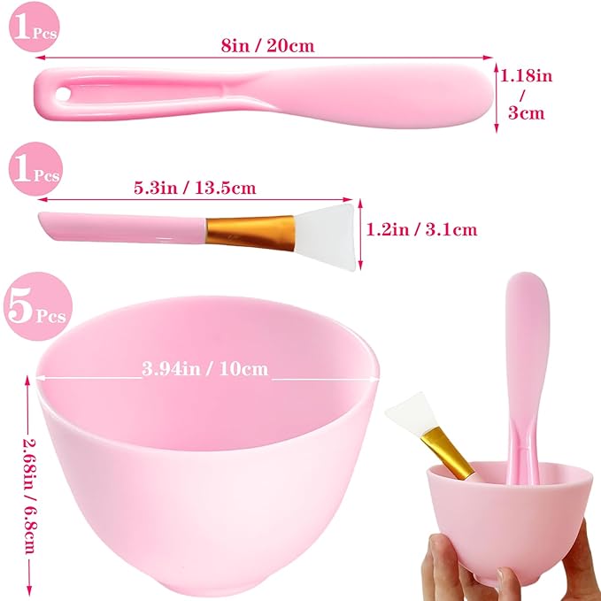 7Pcs Silicone Facial Mask Bowl DIY Face Mask Mixing Bowl for Home Salon Spa Face Skin Applicator Bowl, Pink