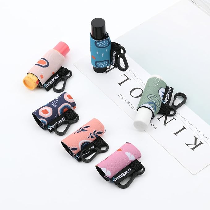 6 Pack Compact Clip-On Chapstick Holder Premium Release Clip Neoprene Sleeve Lip Balm with Clip Fits Most Standard Lip Balm (Colored Whale)